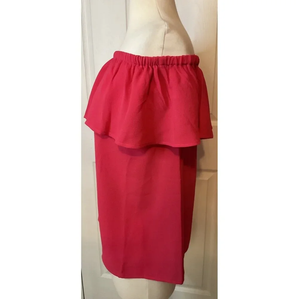 Michael Kors Deep Hot Pink Off Shoulder Ruffle Top Blouse Small New $98 Romantic